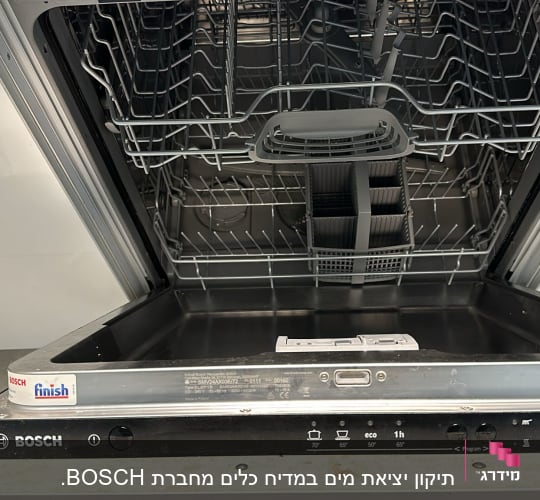 מדיח כלים פתוח עם מדפים ריקים ומתגים